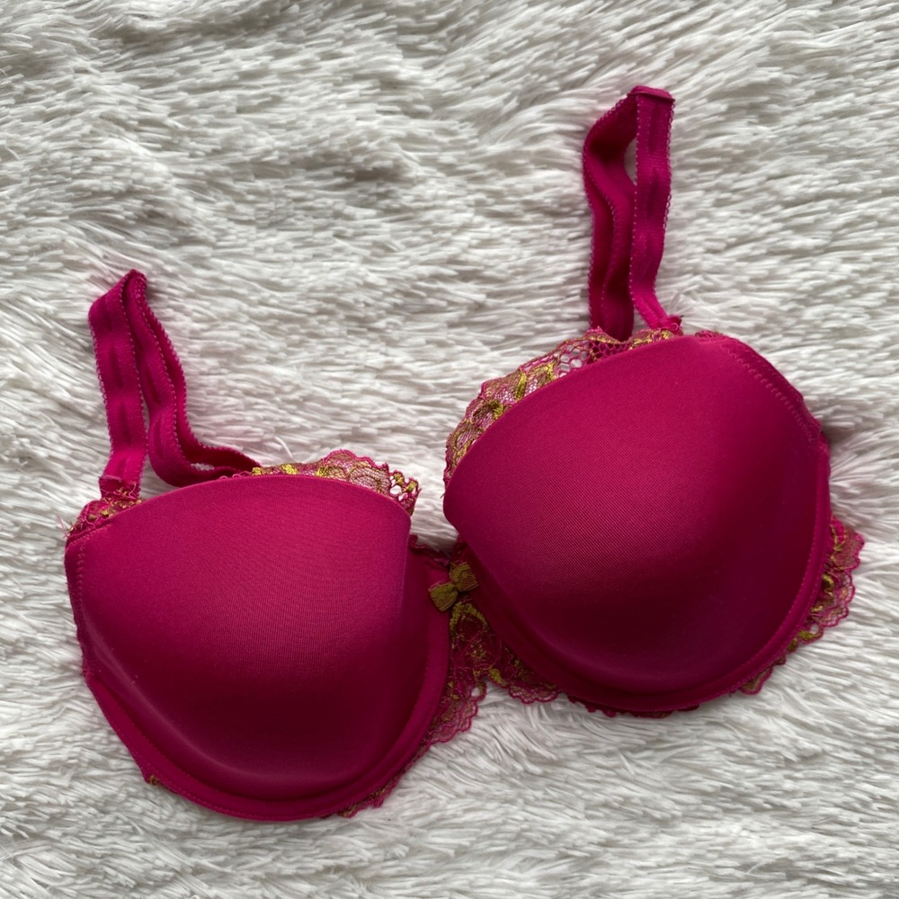 PARAMOUNT Lace Trim Underwire Bra Womens Pink Gold Floral Embroidery 34DD